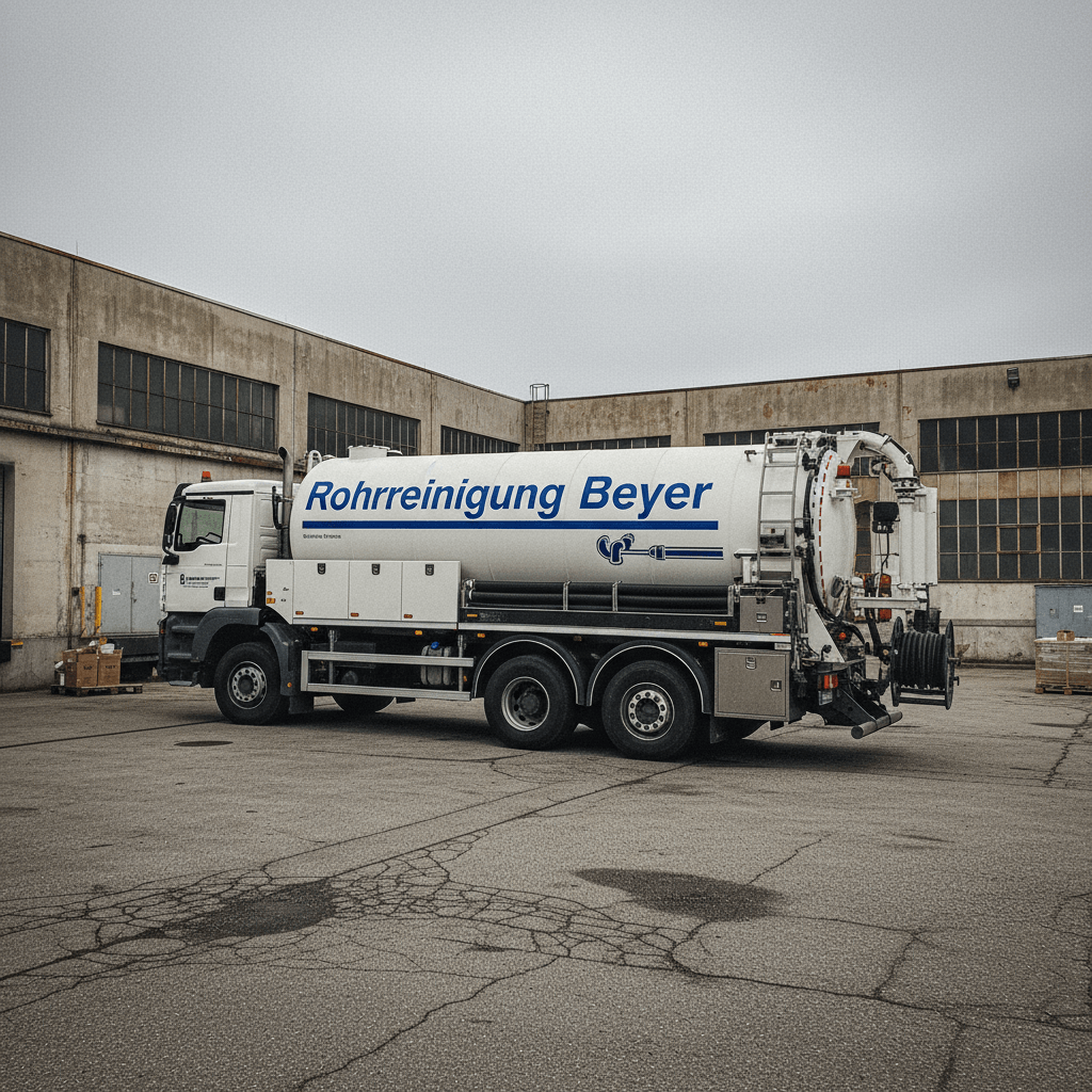 Spülfahrzeug für gewerbliche Einsätze vor einem Gebäude